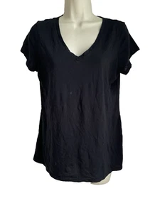 VINCE Ladies Shirt Tshirt size Large Black V-neck Short Sleeve Pima Cotton Modal - Picture 1 of 6