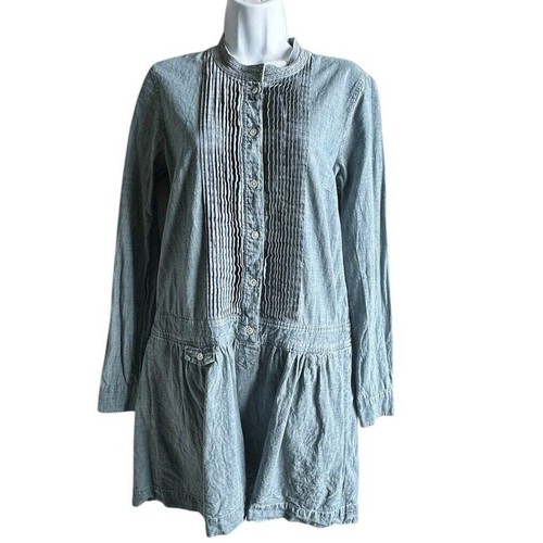 VETEMENTS J. Abito Crew Denim Tunica Plissettato Chambray Casual Taglia 4 Mini Boho Classico