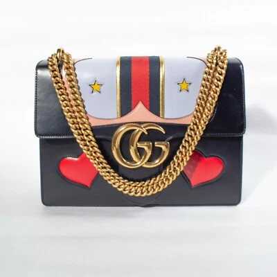 GUCCI • Runway Web Heart GG Marmont Chain Shoulder Bag Leather Medium w/ Hearts - Image 1 of 4