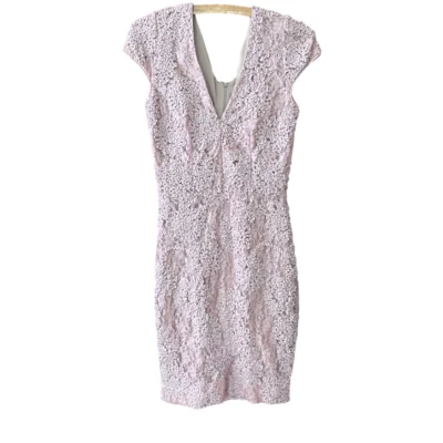 Vestido The Population Zoe Vestido Mediano Rosa Mini Encaje Manga Gorra Cuello en V Profundo Foto 1 de 4