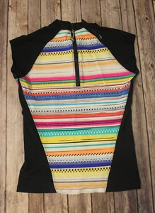 Camisa de surf Rip Curl Rash Guard M negra tribal 1/4 cremallera colorida manga corta - Imagen 1 de 6