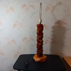 MCM Wally Arneson (Vero Beach, Fla.) 32" Tall Carved Block Hand Made Table Lamp - Picture 1 of 8