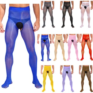 FEESHOW Men's Sexy Ice Silk Pantyhose See Through Glossy Tights Sheer AU - Picture 1 of 132