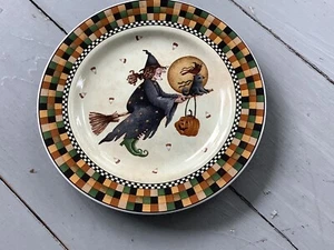Vintage Debbie Mumm Halloween Plate, Witch On Broom, 8โ, 1998, Trick or Treat ๐ - Picture 1 of 3