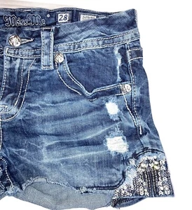 Pantaloncini Miss Me Booty Paillettes Impreziositi Lati Distrutti Distressed Bling Taglia 28 - Foto 1 di 12