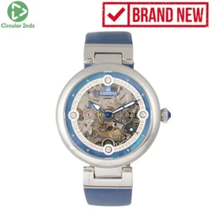 Empress Adelaide Automatic Skeleton Leather Band Crystal Blue Dial Ladies Watch - Picture 1 of 12