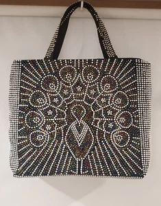 Vintage Beaded Retro Bag Purse Peacock Multicolored Boho 60s 70s Hong Kong FLAW - Picture 1 of 17