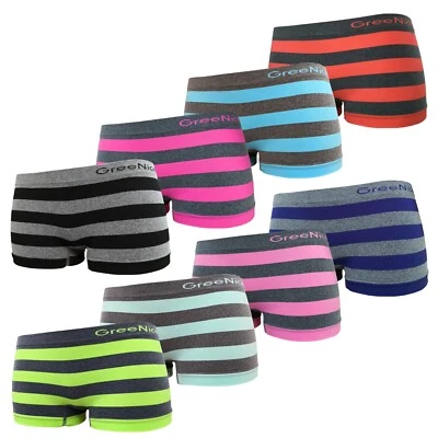 GREENICE Damen Hotpants Slips Unterhose Panty Unterwäsche Streifen aus Microfaser