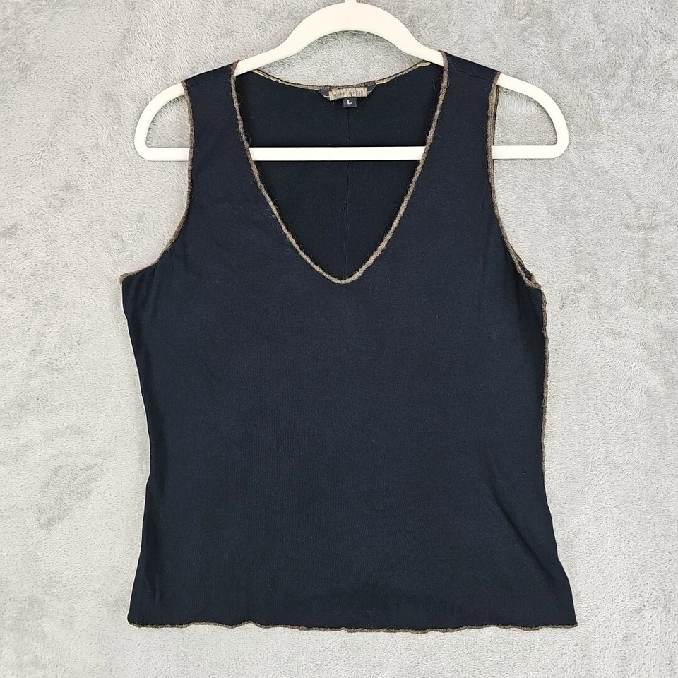 Camiseta sin mangas Rozae Nichols para mujer L negra tejida rayón cuello en V espalda deportiva hecha en EE. UU. Foto 1 de 4