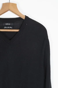 Jersey REPLAY negro mezcla de lana para hombre cuello en V talla grande - Imagen 1 de 12
