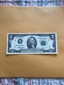 1995 Rare F Series $2 Two Dollar *Note. Low Fancy Serial Number F00060999* - Picture 1 of 17