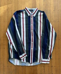 Vintage Tommy Hilfiger Striped Button Up Crest Shirt Sz XL Red Blue Green Preppy - Picture 1 of 5