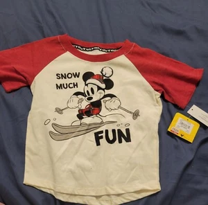 Mickey Mouse Toddler Boys Short Sleeve Christmas Tee Shirt Snow Much Fun 12m NEW - Picture 1 of 6