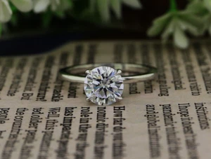 Round Cut Solitaire Moissanite Engagement Ring Classic Simple Wedding Ring Gift - Picture 1 of 8