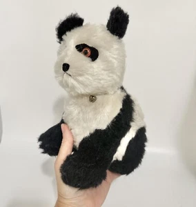 Vintage Panda Bear Plush Glass Eyes Old Stuffed 9.5” One Of A Kind Handmade - Picture 1 of 10