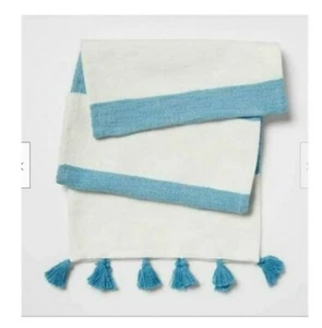 Opalhouse Cotton Preppy Striped Blue and White Table Runner w/ Fringe 14" x 72" - Picture 1 of 4