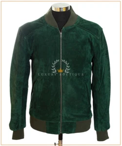 70's Green (S275-P) Men's New Bomber Real Cowhide Suede Leather Fashion Jacket - Picture 1 of 9