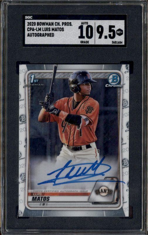 2020 Bowman Chrome Rookie Autograph Luis Matos RC Auto SGC 9.5