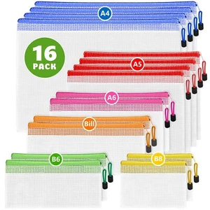16 Pack Assorted Sizes Plastic Mesh Zipper Pouches for Storage & Organizing - Picture 1 of 9