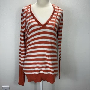 AMERICAN EAGLE Y2K Striped V Neck Hoodie Sweater M Fitted 90s Streetwear Grunge - Picture 1 of 11