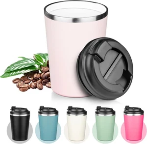 Taza de café de cerámica, vaso forrado, derrame 12 onzas, rosa albaricoque  - Imagen 1 de 7