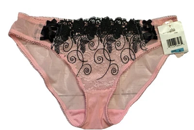 Sophie B. Bikini Panty Size 5 Pink Lace Up Sides Embroidered Mesh and Lace - Image 1 of 4