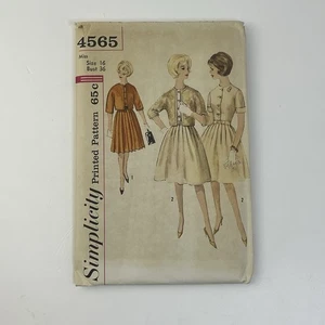 Dress Jacket Size 16 b36 Vintage 60s Uncut Pattern 4565 Round Neck Kimono Pleat - Picture 1 of 2