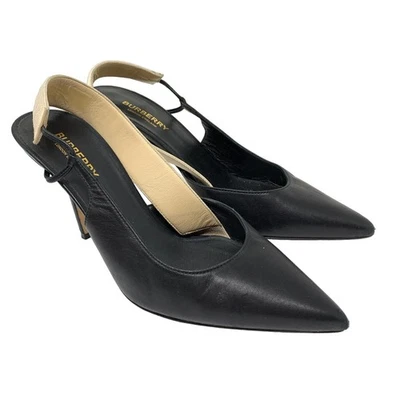 Zapatos de tacón puntiagudos Burberry para mujer talla 37,5 EE. UU. 7,5 de cuero tostado negro Foto 1 de 4