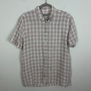 Zara Man Leinenmischung Button Down Hemd M rosa kariert minimalistisch modern - Bild 1 von 10