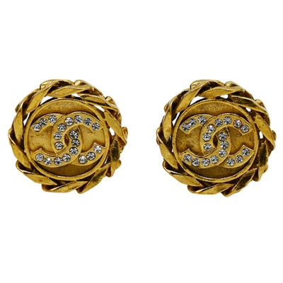 CHANEL | Pendientes de clip CC de cristal de eslabones de cadena Foto 1 de 4