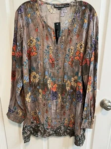 Tolani Collection XL Monique Bronze Erdtöne Blumen Tunika Top Neu - Bild 1 von 14