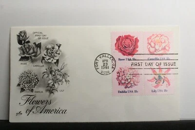 USPS FDC #1876-79 – 1981 18c Flowers Set of 4 ArtCraft Cachet ST1188 - Image 1 of 3
