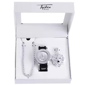 Men's Rapper Silver Tone Iced Watches Lion Head Pendant Necklace SET WM 6292 S - Picture 1 of 2