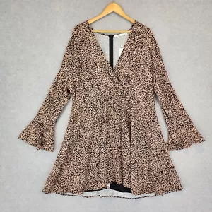 LITTLE PARTY Dress Lorraine Womens 20 Leopard Print Animal Flared Long Sleeve - Picture 1 of 13