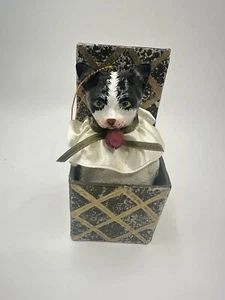 Black And White CAT In A Box Ornament - Picture 1 of 7