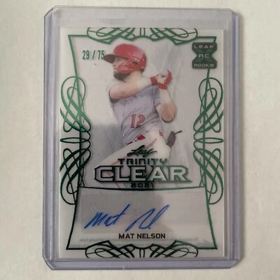 2021 Leaf Trinity MAT NELSON Rookie Auto Clear Green /75 Acetate Reds XRC CA-MN1 - Image 1 of 2
