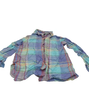 Jones Wear  Women's Button Up Linen Plaid Shirt Sz Large Long Sleeve Blue - Picture 1 of 8