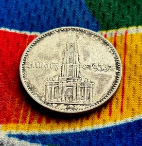 1934 J 2 Mark Deutsch Silber WW2 Garnisonkirche Reich Münze getönt - Bild 1 von 2