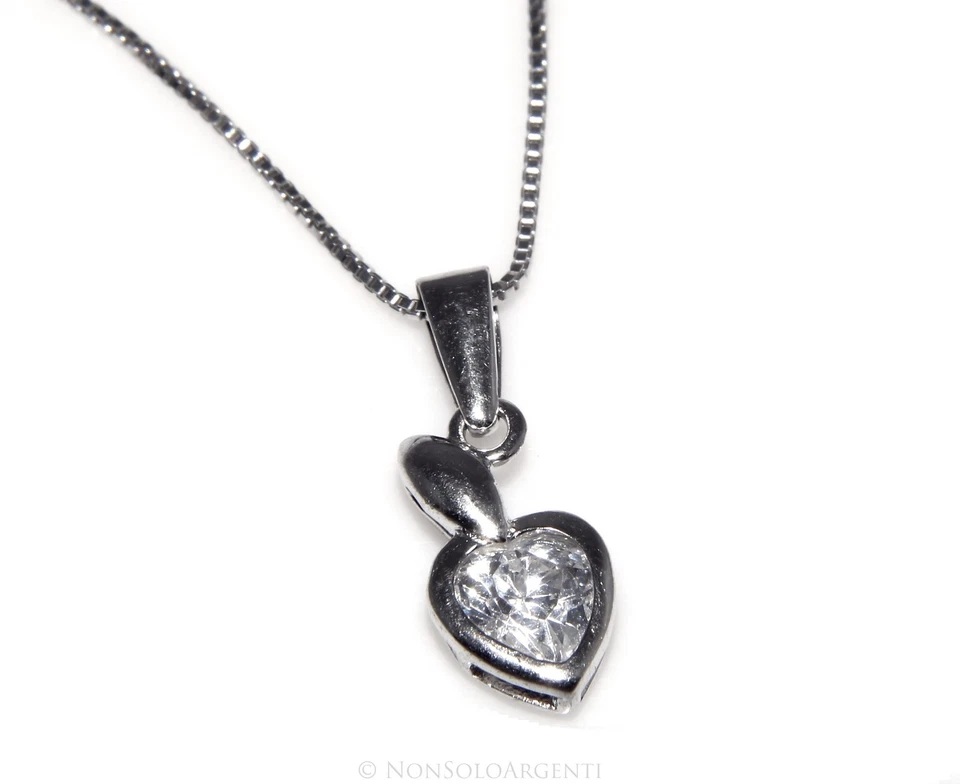 collana vero argento 925 collier girocollo punto luce ciondolo cuore zircone - Immagine 1 di 1
