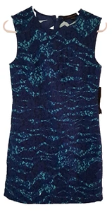 NWT Cynthia Steffe Sleeveless Dress Sz 0 Blue Lace Overlay Back Zip Retails $228 - Picture 1 of 14