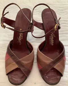 EUC VTG Burgundy Leather AMANO open-toe slingback pumps shoes Made In USA 6.5 - Picture 1 of 12