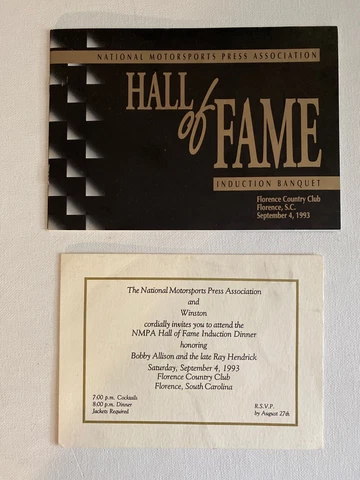 National Motorsports Press Association HOF 1993 Induction Dinner Invitation Cover