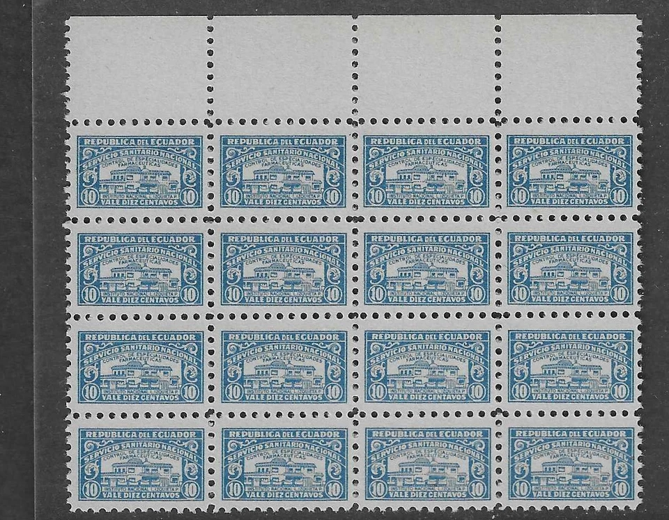 Ecuador 1930s 10c Fiscal Farmacéutico, BLOQUE (16) perf. Archivos ABN 10,9x10,9 Foto 1 de 1