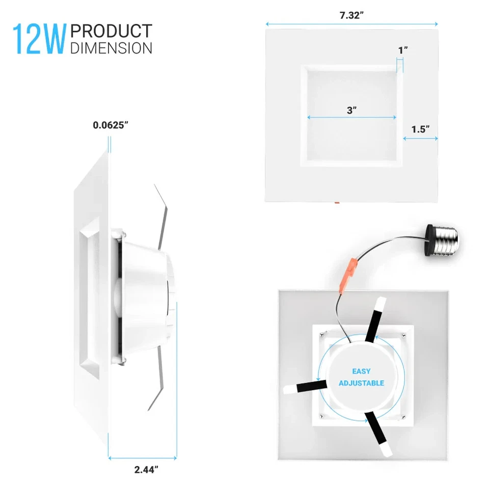 WEN 6 polegadas quadrado LED regulável downlight quadrado, luz de teto embutida KIT RETROFIT - Imagem 1 de 4