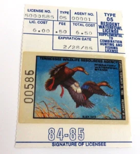 Tennessee Resident Waterfowl Hunting License 1984 Black Duck Stamp - Bild 1 von 3