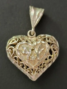Silver Filigree Etched Pendant Two Hummingbirds Love birds - Picture 1 of 5
