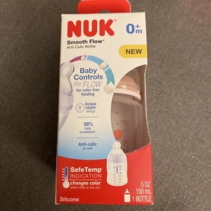 Nuevo NUK Anticólicos Cuello Ancho Botella Flujo Suave 5oz Rosa Tulipanes Libre de BPA 0+Mes - Imagen 1 de 4