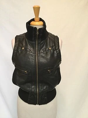 Ladies DOUBLE ZERO Faux Leather Bomber Vest-Black-Large-CUTE!! - Image 1 of 4