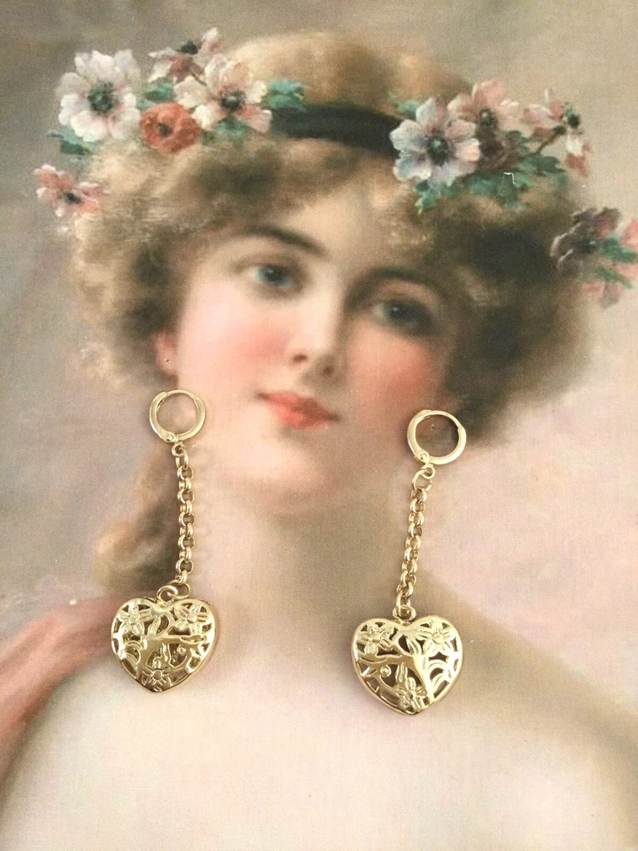 Joyería de colección oro filigrana amor corazón cadena pendientes joyería pendientes Foto 1 de 4