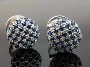 1.10Ct Round Cut Lab Created Blue Sapphire Men's Cufflink 14K White Gold Plated - Picture 1 of 5